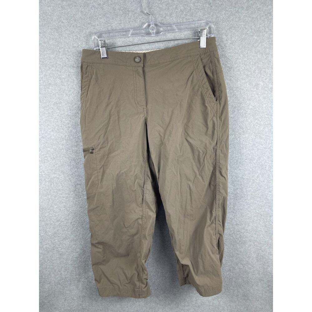 LL Bean Nylon Cropped Cargo Pants Women's 10 Beige Adjustable Waist Zipper